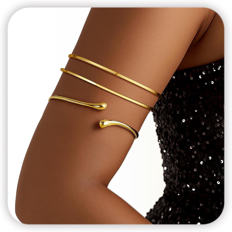 PEALICIOUS 2Pcs Chunky Bracelet for Women, Girls Gold Bangle Bracelet 7in Minimalist Silver Chunky Bangles Valentines Gifts, Trendy Gold Arm Cuff Upper Arm Band, Stack Bead Pearl Gift Summer Jewelry - Image 1